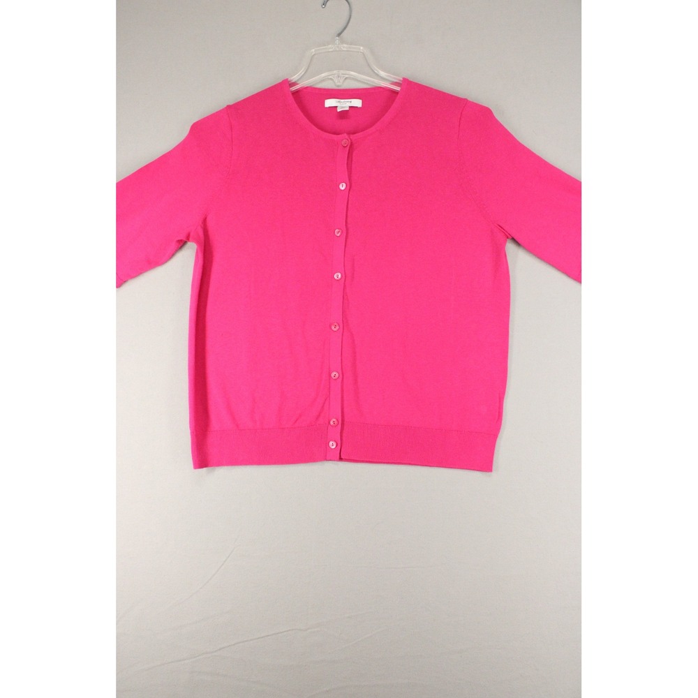 Liz Claiborne Cardigan Sweater Womens L Pink Short Sleeve Preppy Minimalist